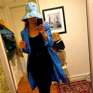 Blue Bucket Hat Oversize Brim Palm Trees Rain Hat Sun Hat